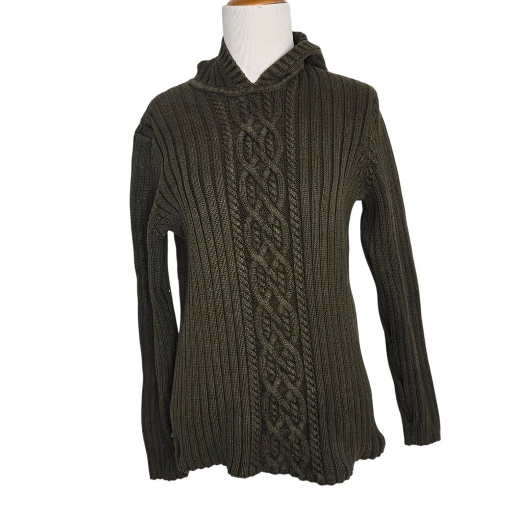 Vintage Lauren Ralph Lauren Womens Fisherman Sweater Hooded Thick Olive Small